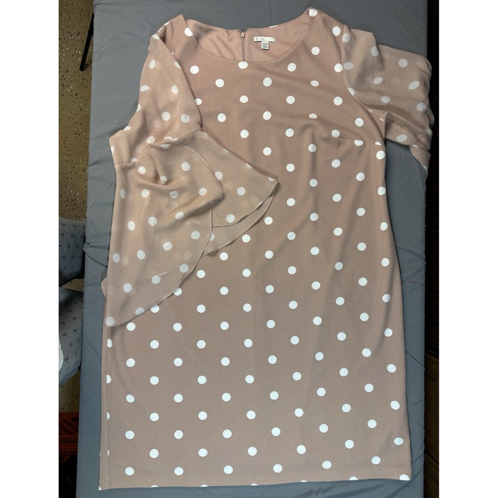 EST. 1946 Women's 18/20W Pink & White Polka Dot Ruffle Shift Knee Dress